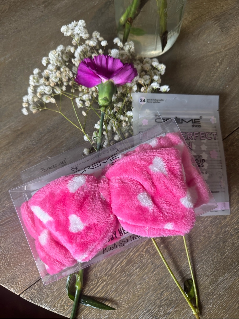 The Creme Shop Plush Pink Heart Spa Headband  and Acne Patches  Hair Accessory